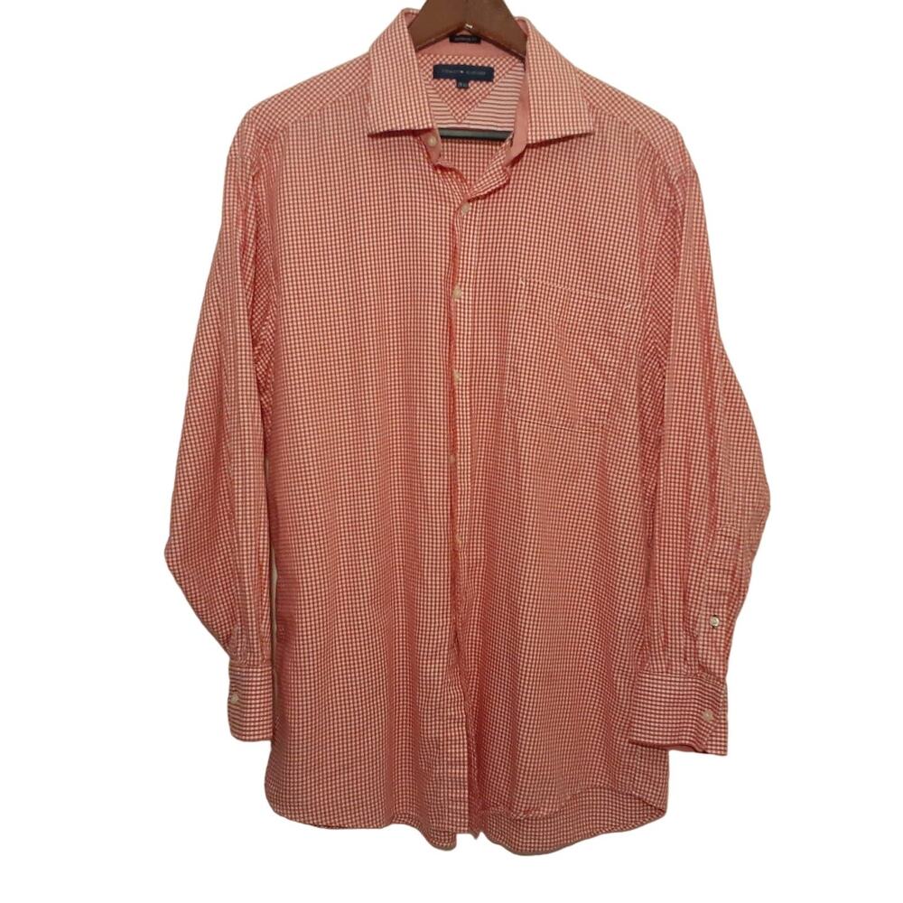 Tommy Hilfiger mens button up shirt 16.5 L large red plaid long sleeve
